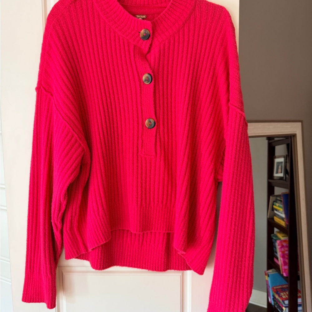 FP Movement by Free People Ribbed Button-Up Sweater - Bright Pink